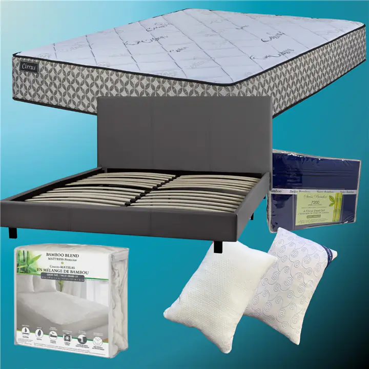 Full Mattress & Bed Frame Bundle:Complete Comfort Package -Navy BLUE