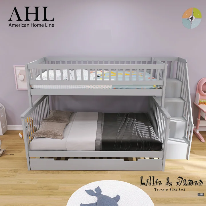 Lillie and James Triple Sleeper Bunk Bed with Trundle & Storage Stairs