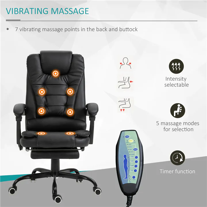 7-Point Vibrating Chair with Footrest - Black