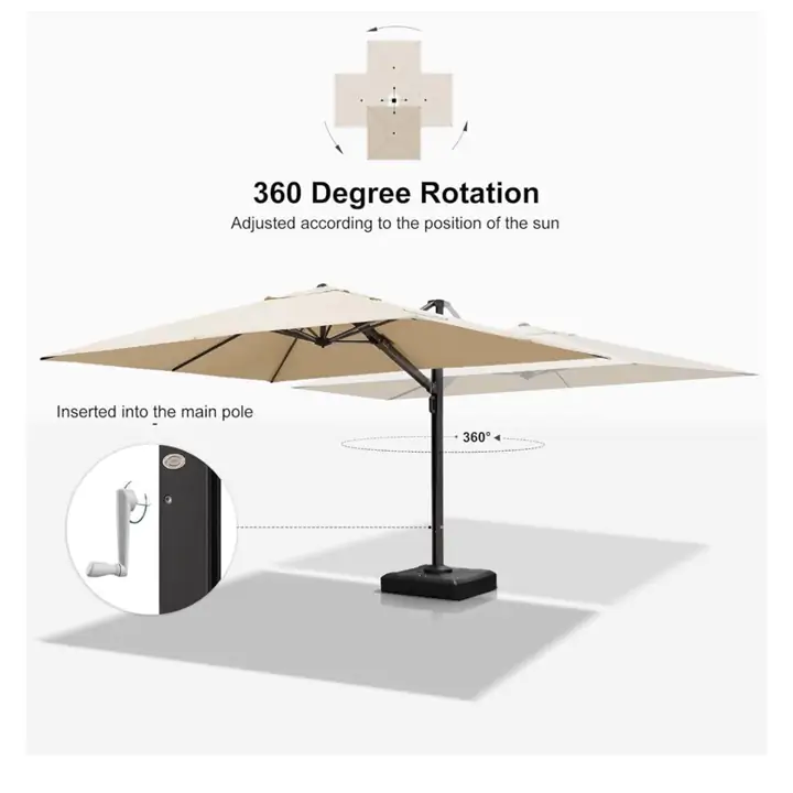 10 ft Square Cantilever Patio Umbrella with Dual Tops, 360° Rotation