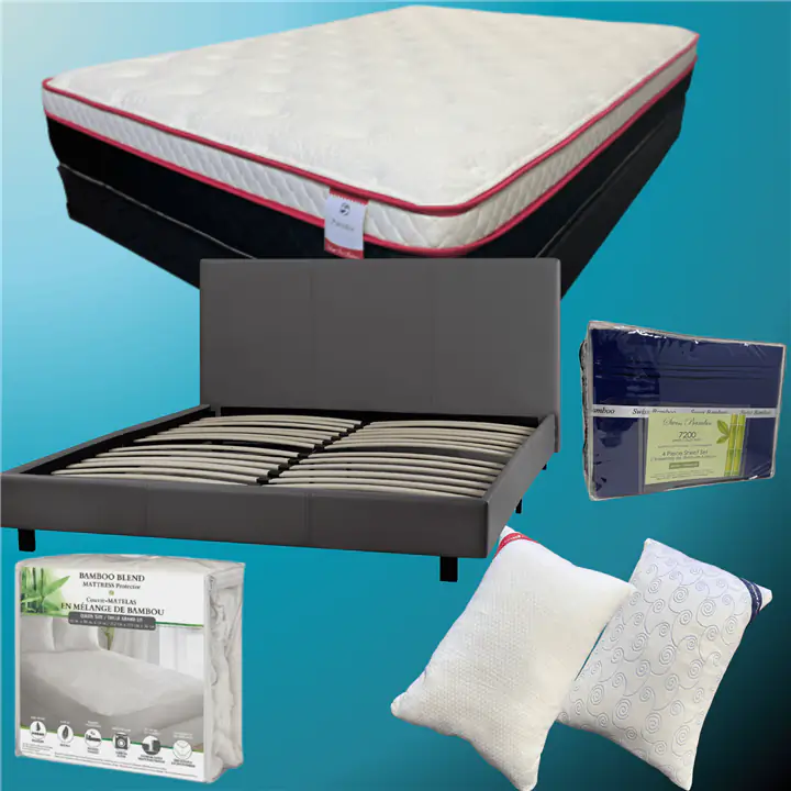 Queen Mattress & Bed Frame Bundle: Comfort Sleep Set -Grey Frame