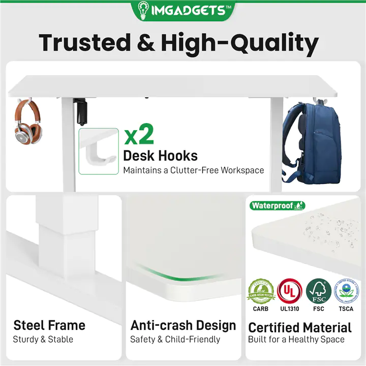 IMGadgets Standing Electric Adjustable Desk, 47' x 24' (White)