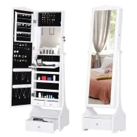 Standing Jewelry Cabinet Organizer with LED Lights, Full Length Mirror