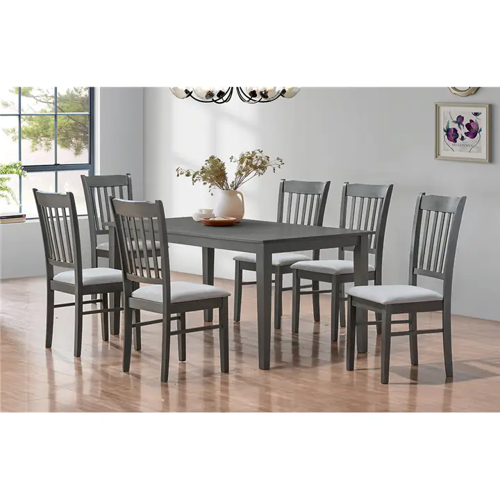 7PCS Modern Rubber wood Dining Set - Grey