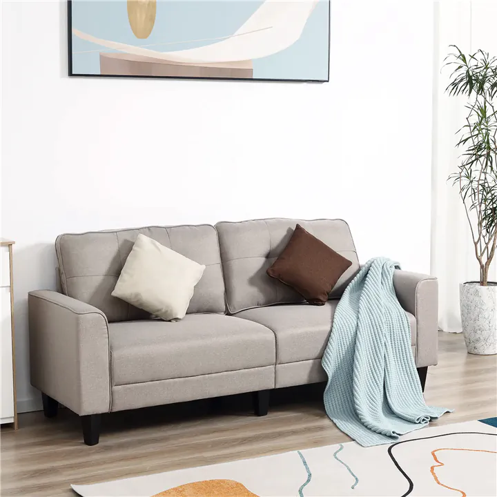 Beige Linen Upholstered 3-Seater Couch