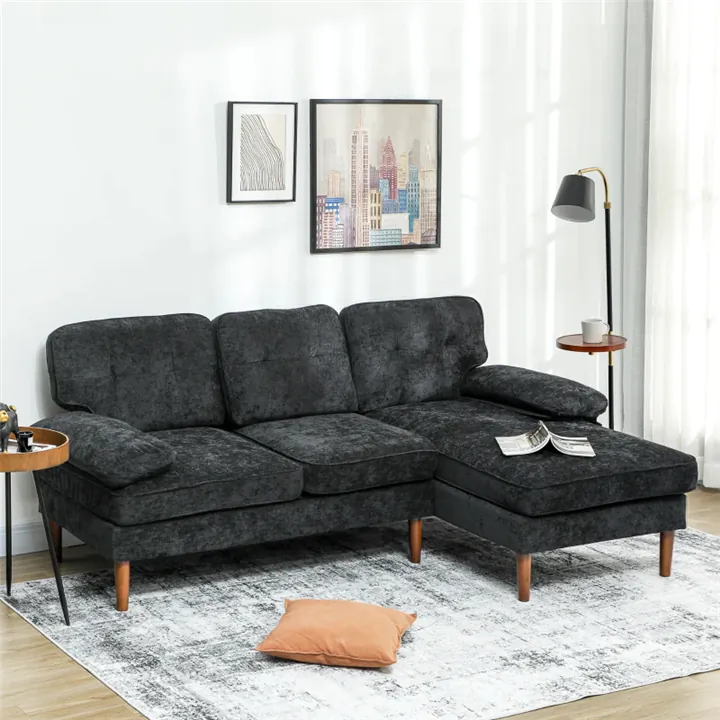 Tufted 3-Seater Sectional Sofa - Black