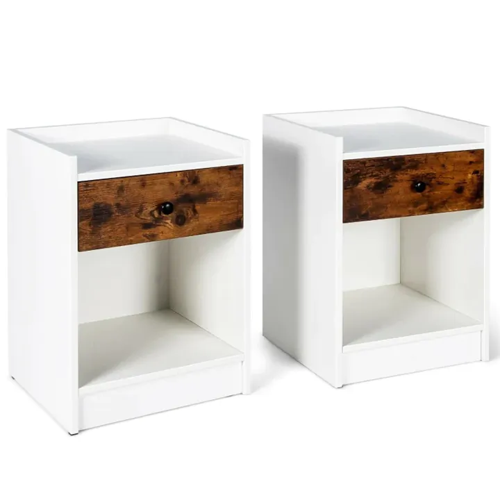 Set of 2 Nightstand with Drawer
