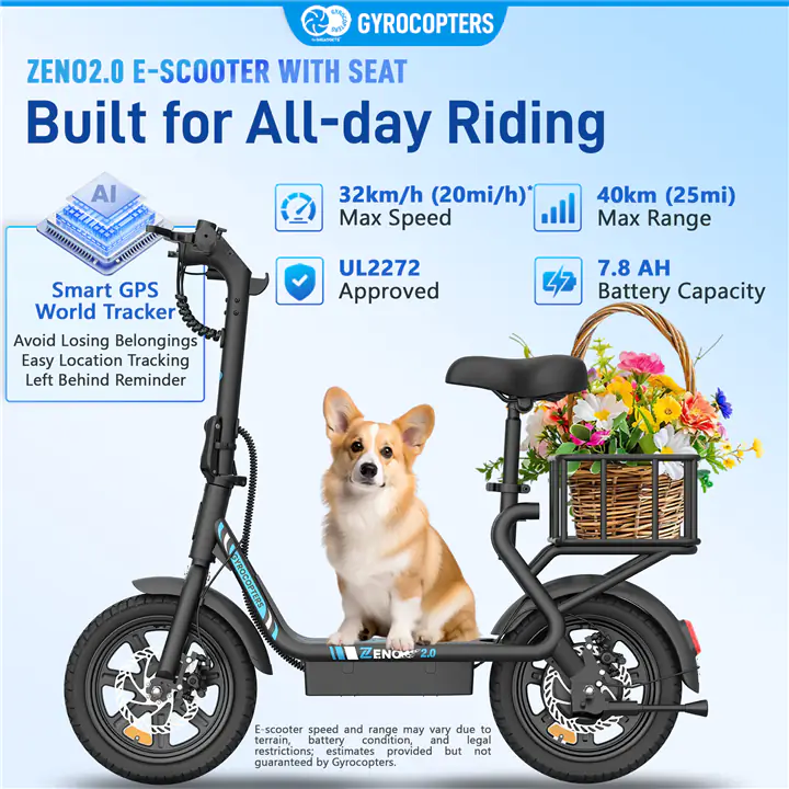 Gyrocopters Zeno 2.0 Electric Scooter, 32 km/h Max Speed, Up to 40 km
