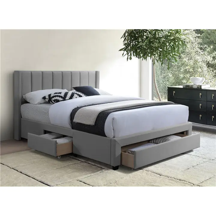 Vertical Tuft Bed with Storage - Beige/King