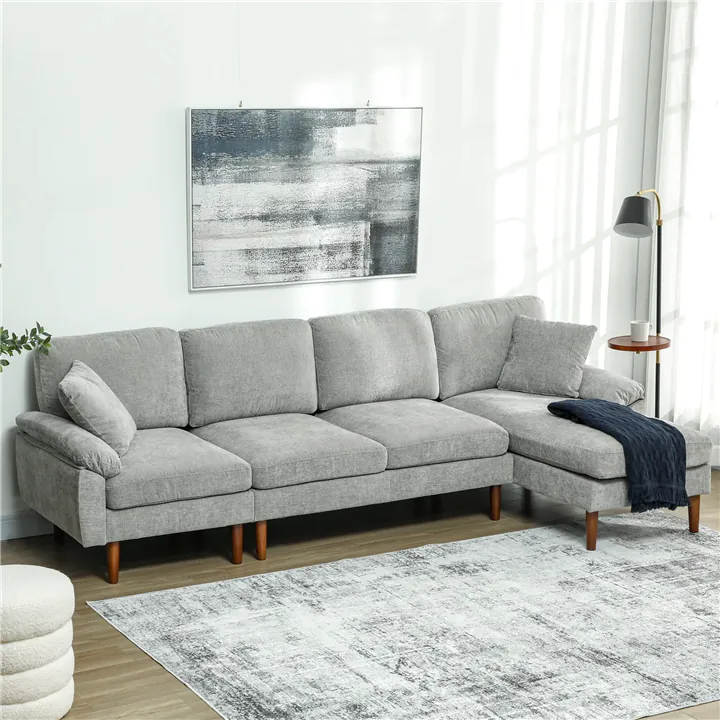 Reversible Sectional Sofa with Pillows - Light Gray