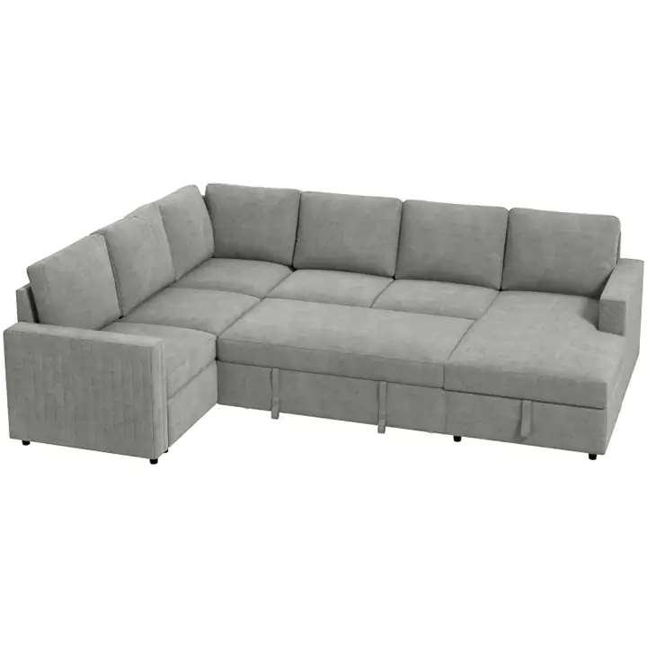 Pull Out Sofa Bed with Hidden Storage, Chaise Lounge, Velvet Upholster