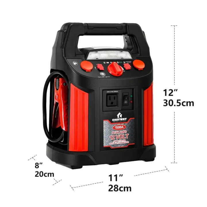1500A Peak Jump Starter with Air Compressor, ED Light and DC Outlet