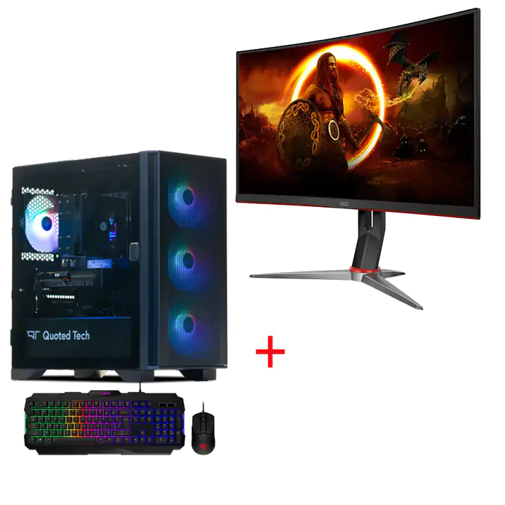 QT Shield RTX 5060 Gaming Desktop Tower + AOC 31.5" Curved Monitor