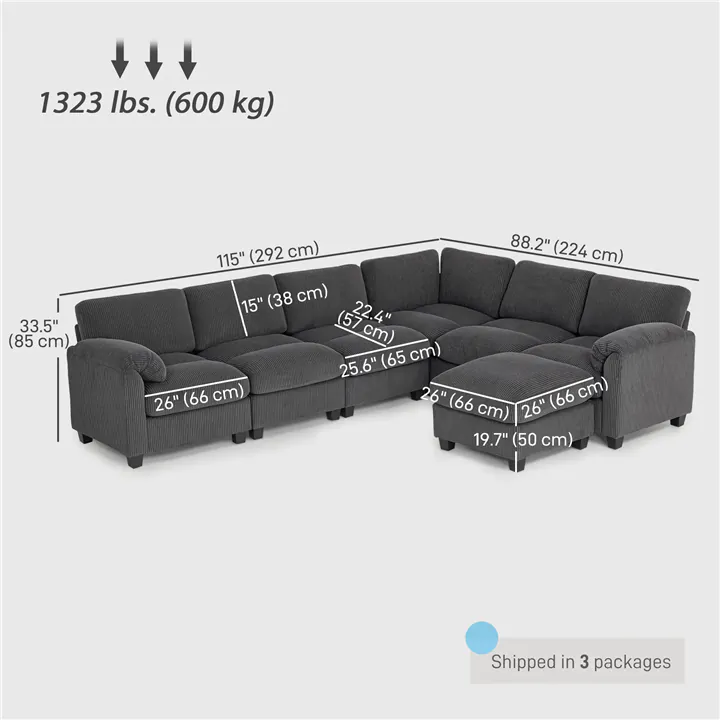 Cozy Corduroy Oversized U-Shaped Modular Sectional Sofa with Spring Cu