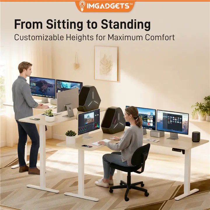 IMGadgets L Shaped 63' x 55' Electric Standing Desk (Walnut)