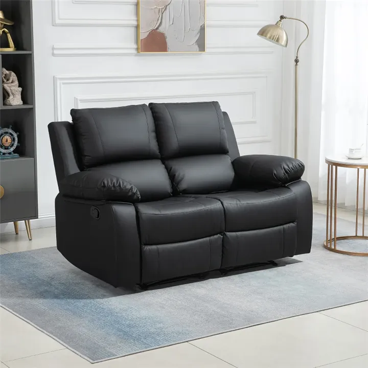 Black PU Leather Recliner Loveseat