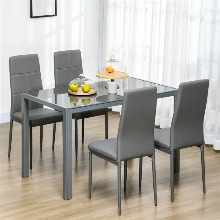 5-Piece Rectangular Glass Table - Grey