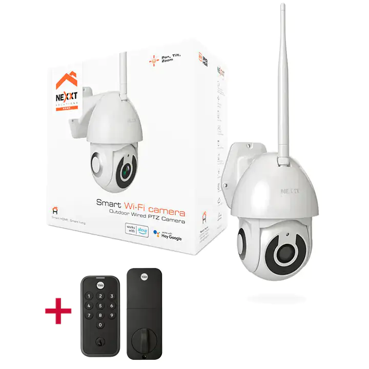 Nexxt Solutions Smart Outdoor PTZ Wi-Fi Camera + Yale Code Bundle