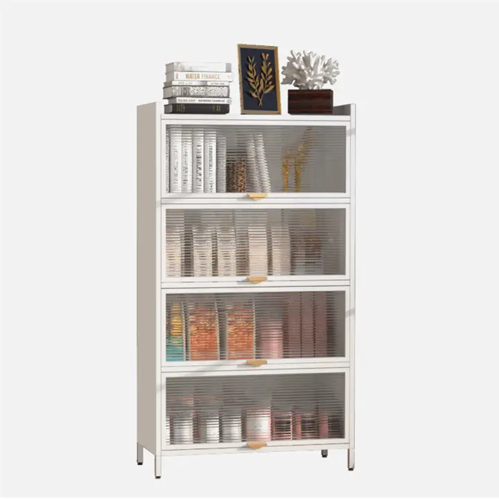 Freestanding Metal Kitchen Pantry Cabinet with 4 Flip Doors 5 Level