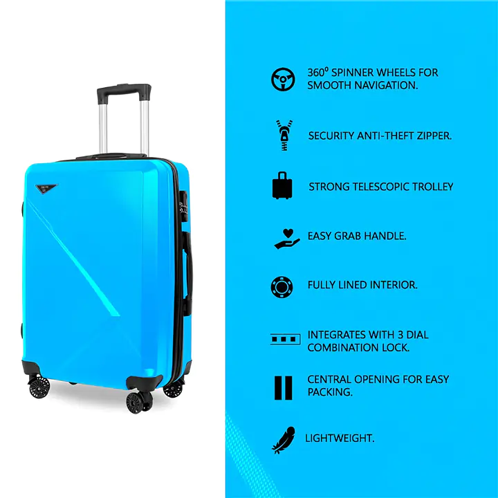 Luggage Set 3-Piece ABS Hard Shell, 28'/24'/20' Suitcases (Blue)