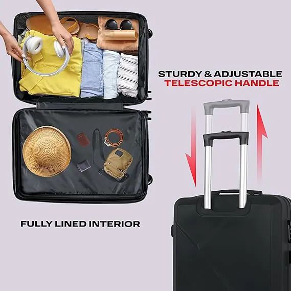 Luggage Set 3-Piece ABS Hard Shell, 28'/24'/20' Suitcases (Black)
