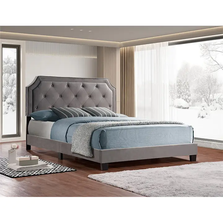 Grey Velvet DiamondLux Platform Bed - Queen