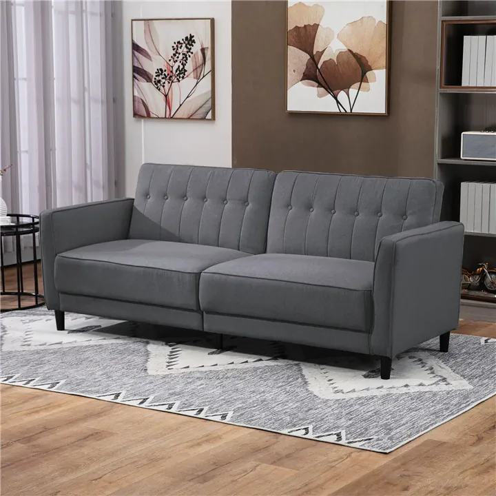 Button Tufted Fabric Sofa Bed - Charcoal Gray
