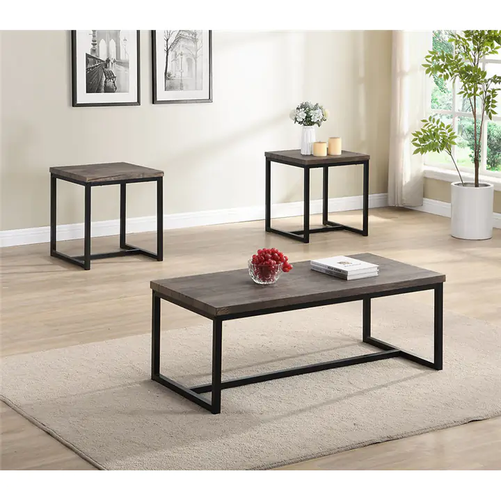 3-Piece Coffee Table Set with Natural Wood Tops
