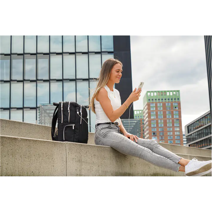 Swissdigital KATY Rose Platinum Backpack – 16” Laptop, USB Charging