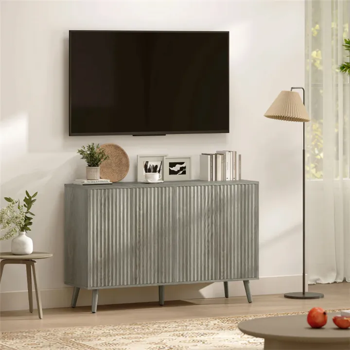 Modern Fluted Storage Sideboard - Light Grey