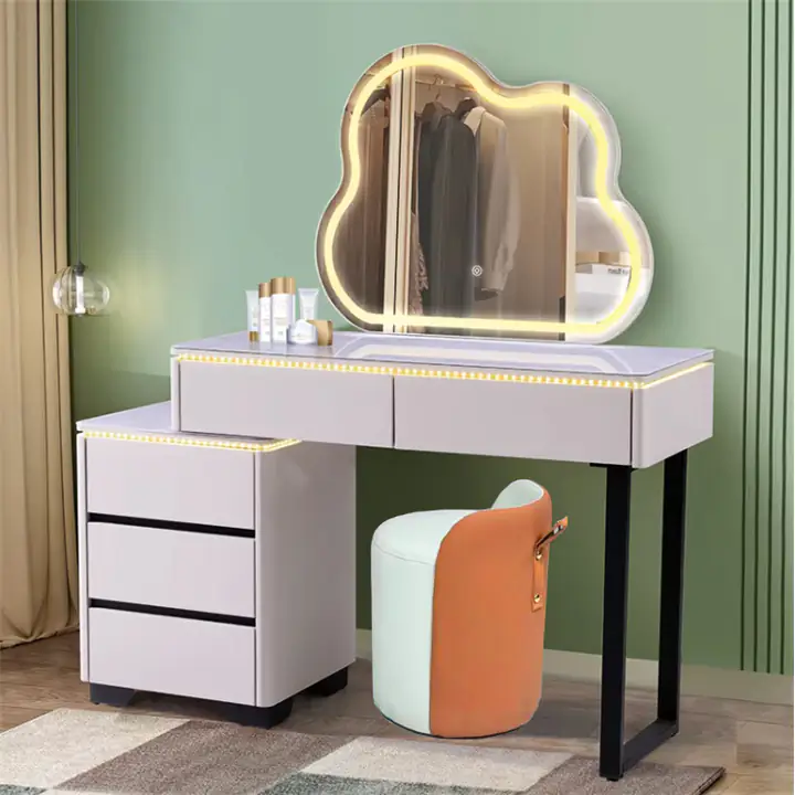 Modern Makeup Vanity Dresser Set with Cloud-Shaped LED Mirror(Grey)