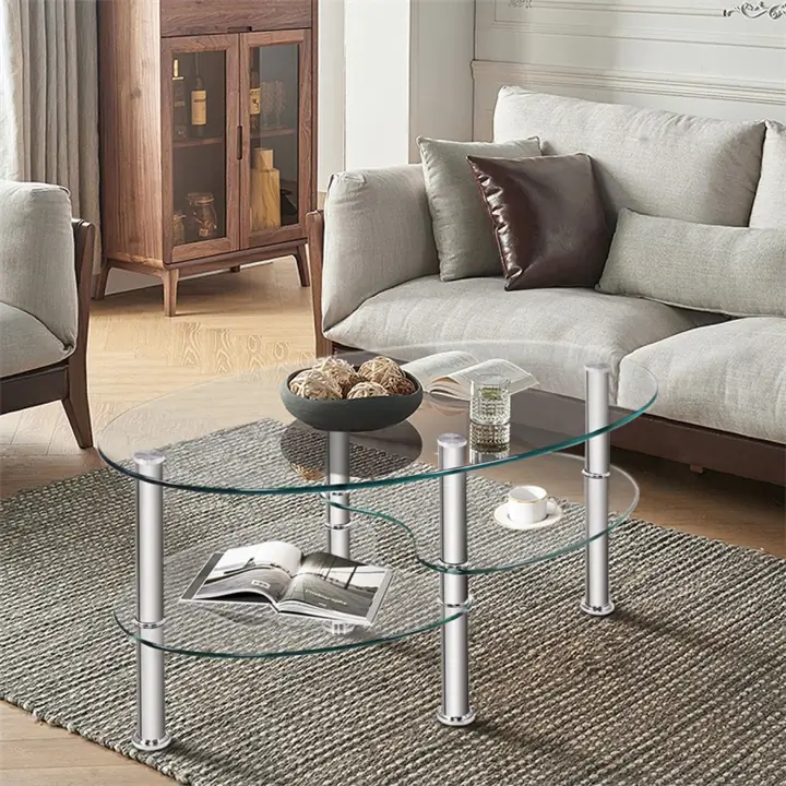 Oval Glass Coffee Table - Transparent
