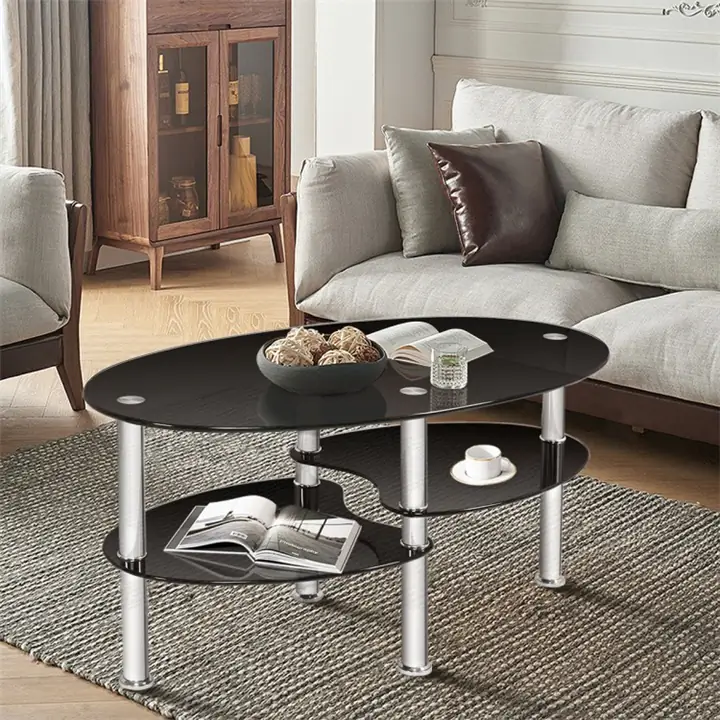 Oval Glass Coffee Table - Black