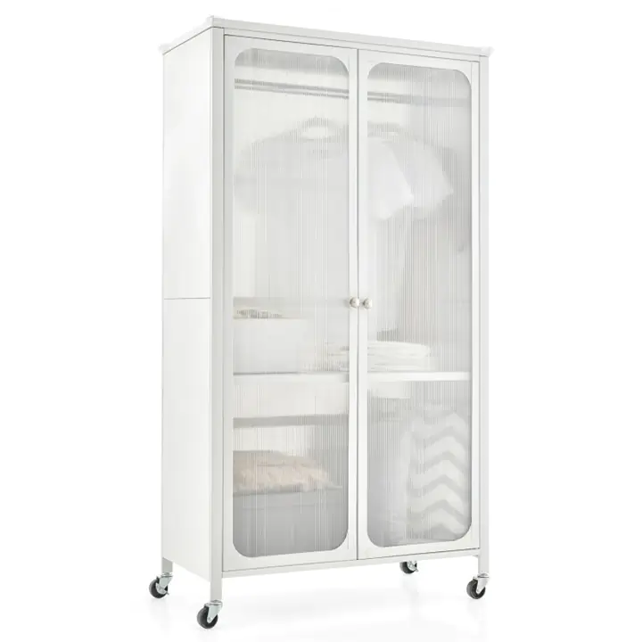 Rolling Storage Armoire Closet with Hanging Rod