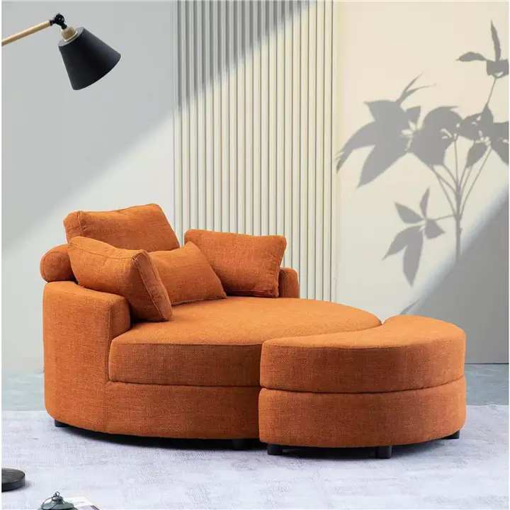 51.2' Oversized Barrel Chair Storage Ottoman 4 Pillows Orange