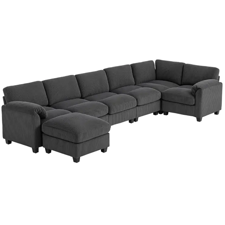Modular Sectional Sofa with Spring Cushion, Corduroy, Charcoal Grey