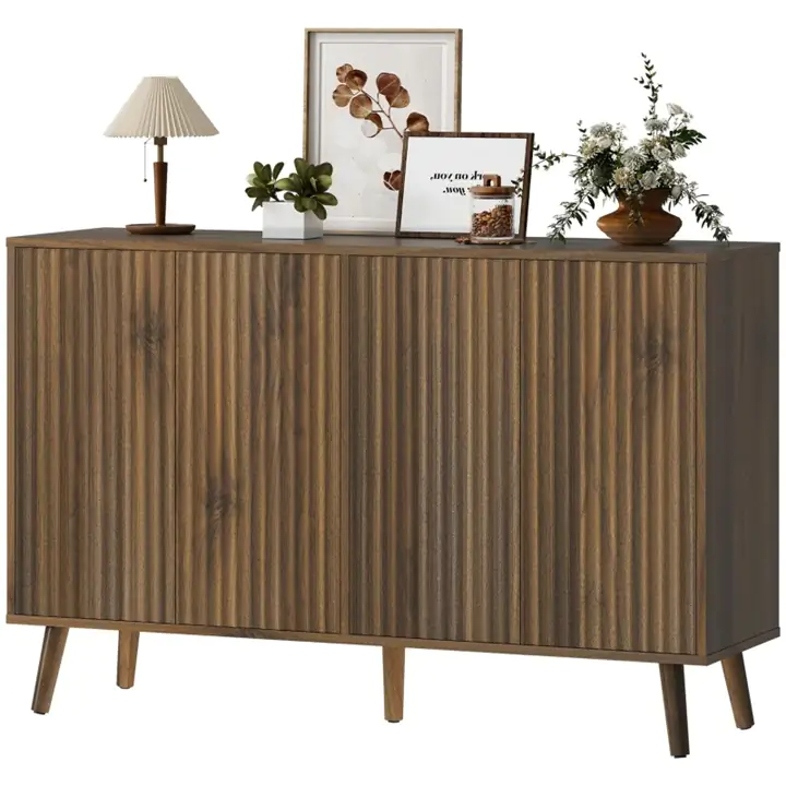 Modern Buffet Cabinet with Storage and Adjustable Shelves, Dark Brown