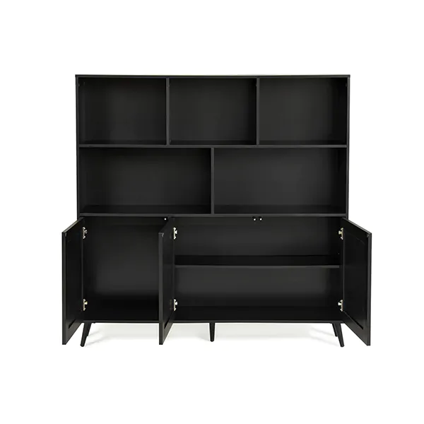 Wooden Bookcase with Doors, Display Cabinet for Home, Office, Black