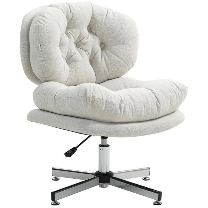 Computer Desk Chair, Armless Chair with Wide Padded Seat, Cream White