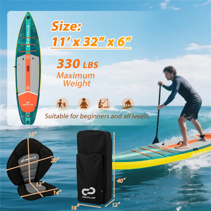 11 Feet Inflatable Stand Up Paddle Board with Kayak Seat