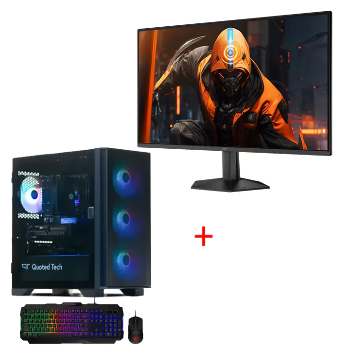 QT Shield RTX 5060 Gaming Desktop Tower + AOC 27" Monitor