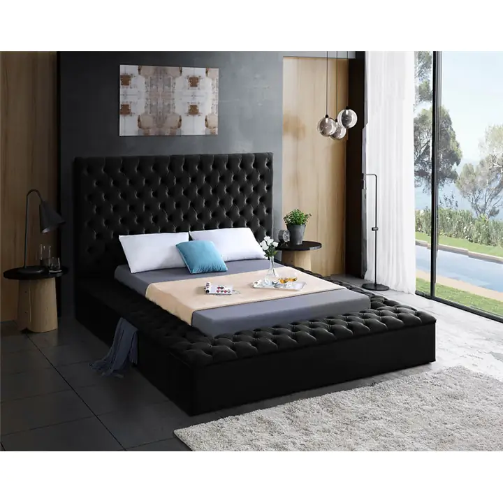 Velvet Bliss Platform Bed - Queen/Black