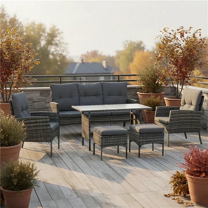 6-Piece Patio Furniture Set with Sofa, Chairs & Table - Grey