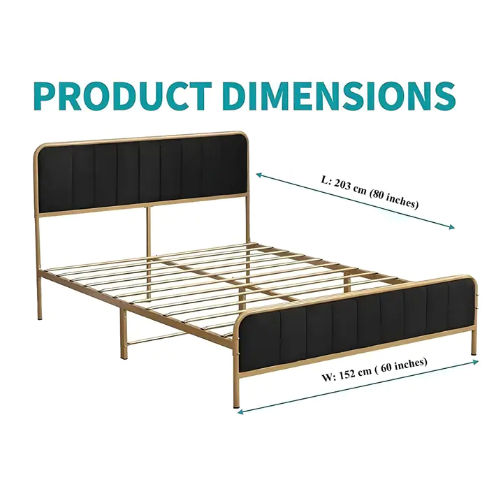 Queen Size Metal Bed Frame with Upholstered Headboard & Footboard