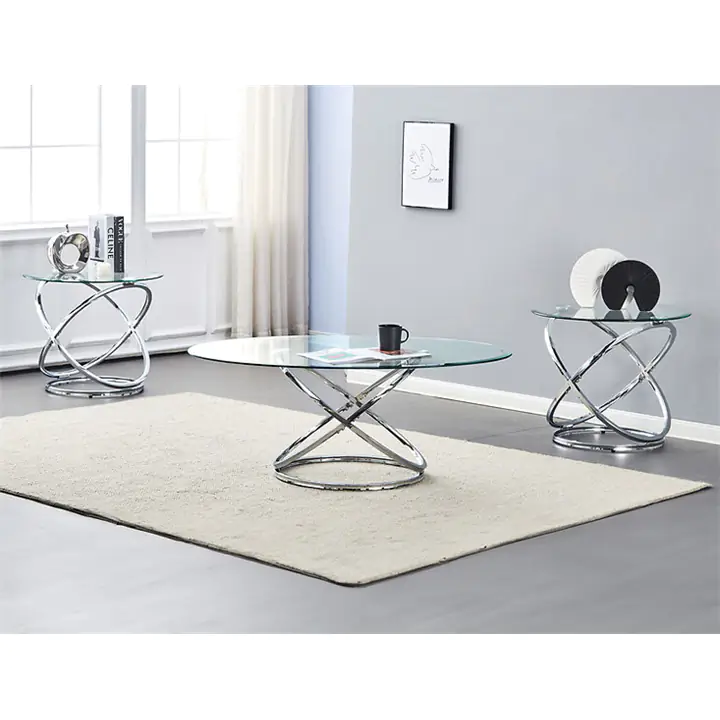 Modern Style 3-Piece Living Room Table Set - Chrome Base