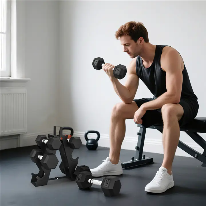  60 LBS Hex Dumbbell Set with Rack