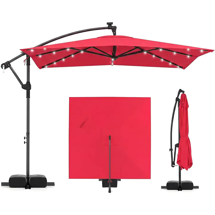 8x8 FT Solar Cantilever Patio Umbrella with LED Lights