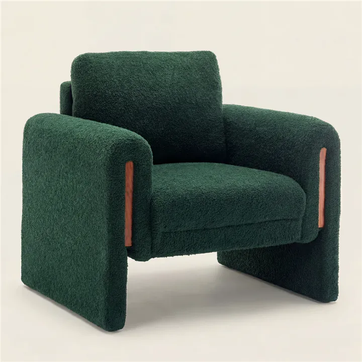 Bouclé Accent Armchair 35.5' Wide Upholstered Lounge Chair Track Arms