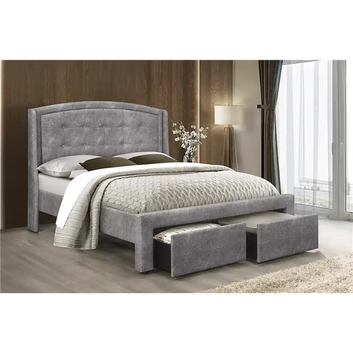 Fabric Platform Bed Frame with Dual Front Drawers - Queen