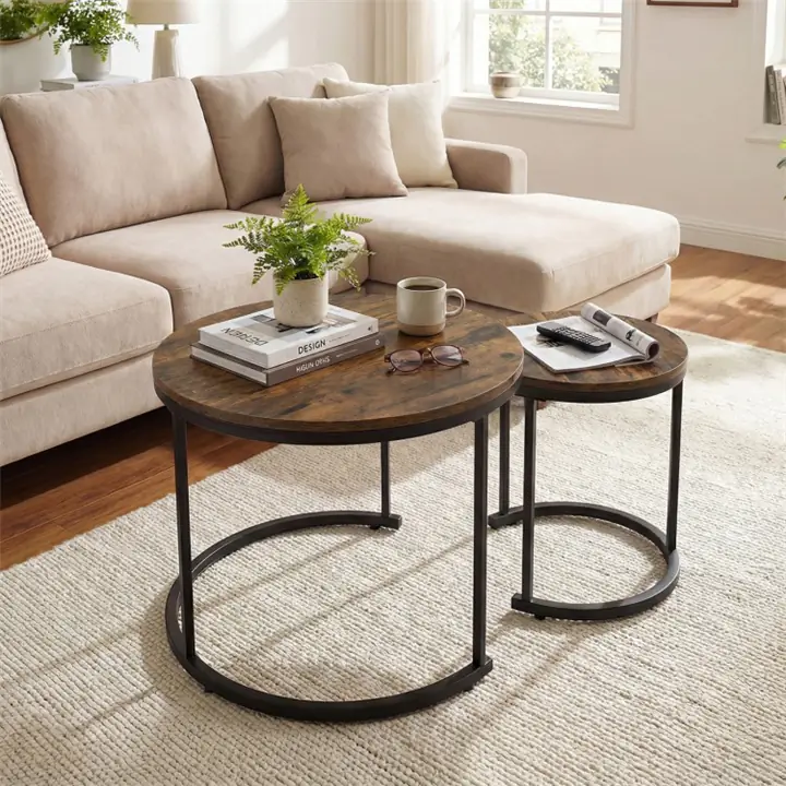 Round Nesting Coffee Tables (Set of 2) - Rustic Brown